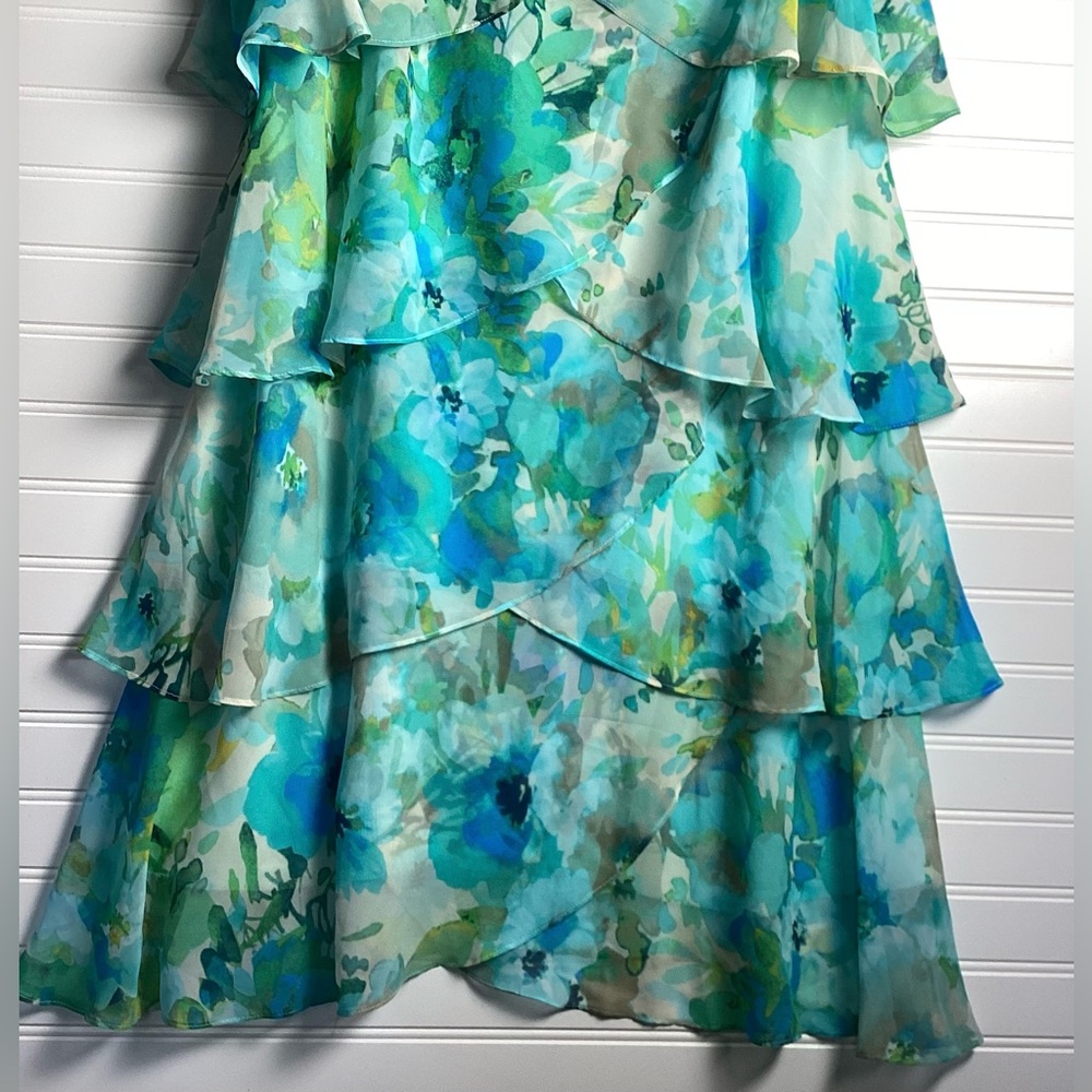 Coldwater Creek Light Blue& Green  tiered  Floral Midi Dress size PXL - Picture 5 of 12